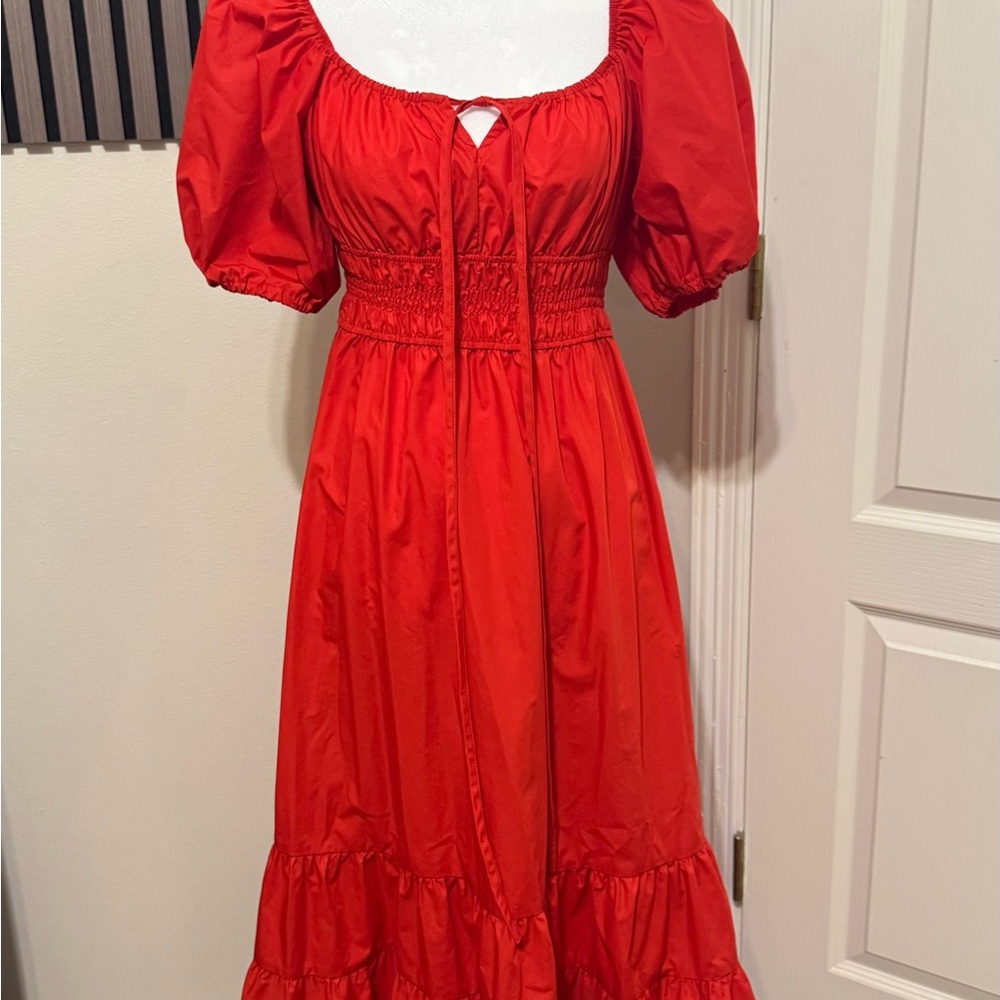 SHEIN Red Puff Sleeve Square Neck Sundress